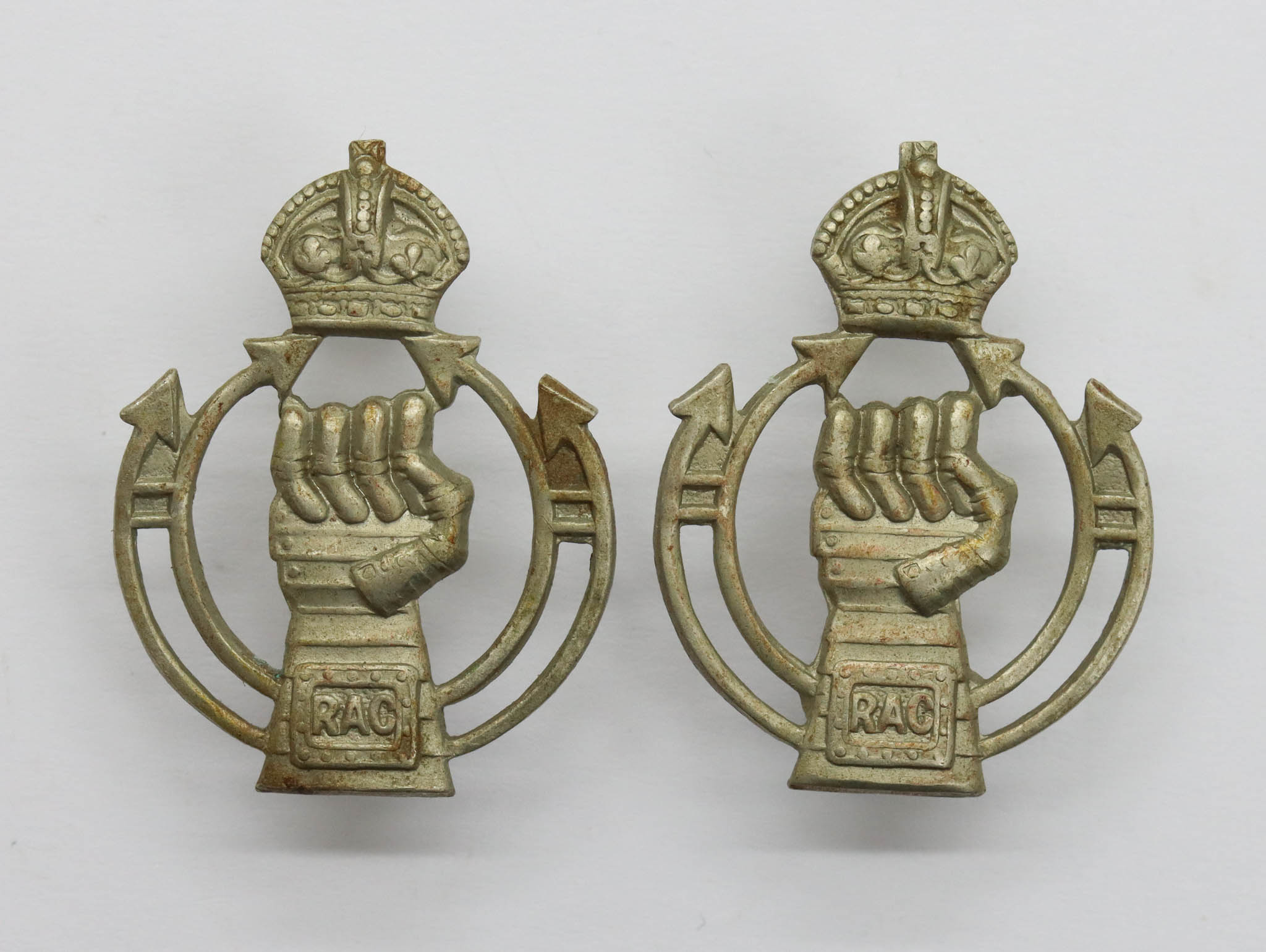 Pair of Royal Armoured Corps (R.A.C.) Collar Badges - King's Crown