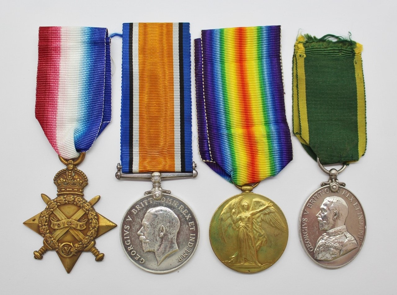 WW1 1914-15 Star Trio and T.E.M - Pte. S. Ainley. West Riding Regiment