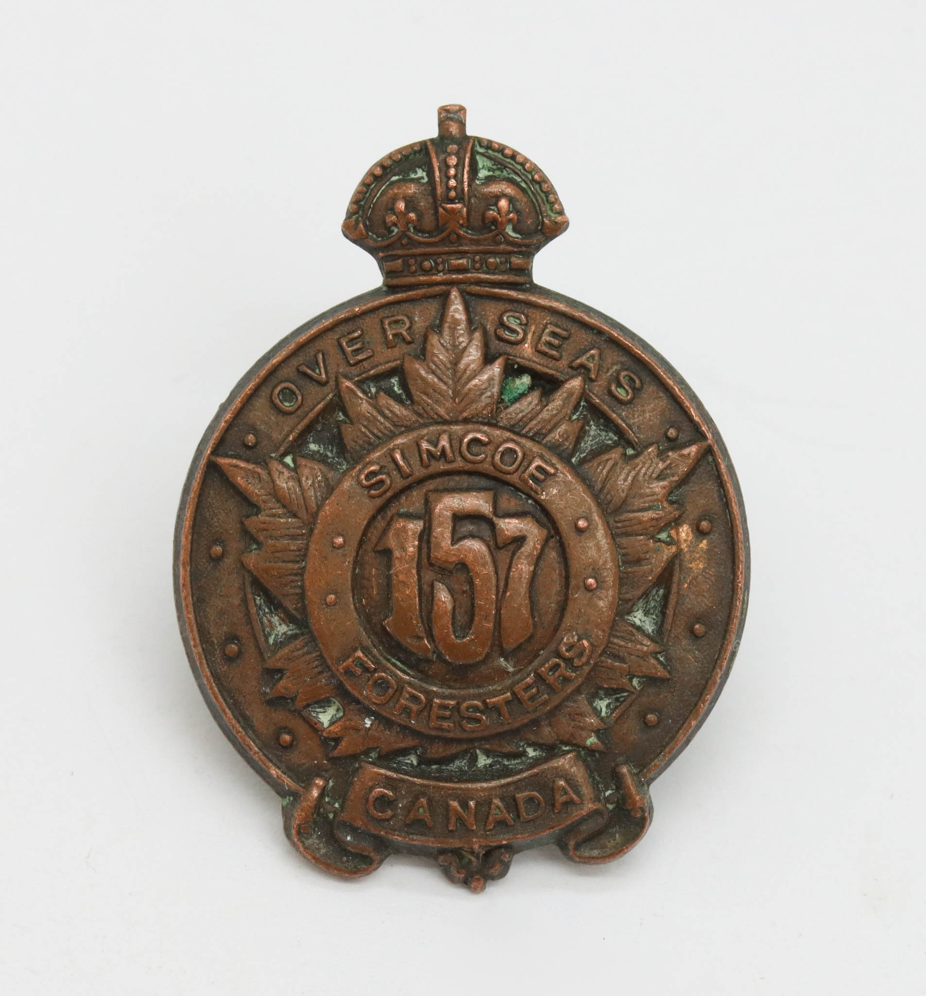 Canadian 157th (Simcoe Foresters) Infantry Bn. C.E.F. WWI Collar Badge