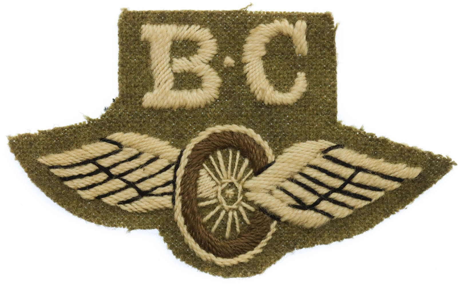 British Army Bren Carrier (B.C.) Winged Wheel Cloth Proficiency Arm Badge
