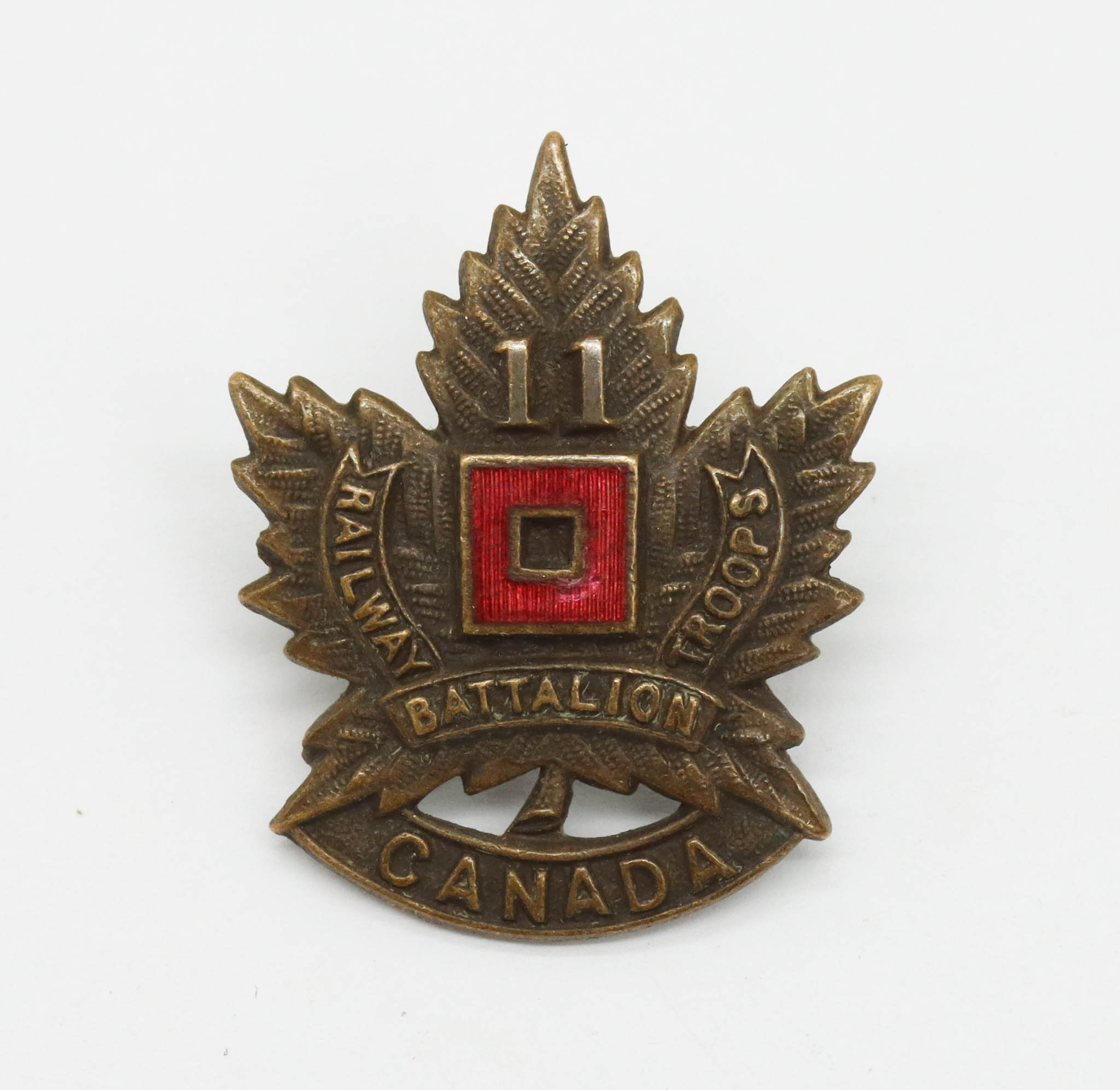WWI 11th Canadian Railway Troops Battalion C.E.F. Collar Badge