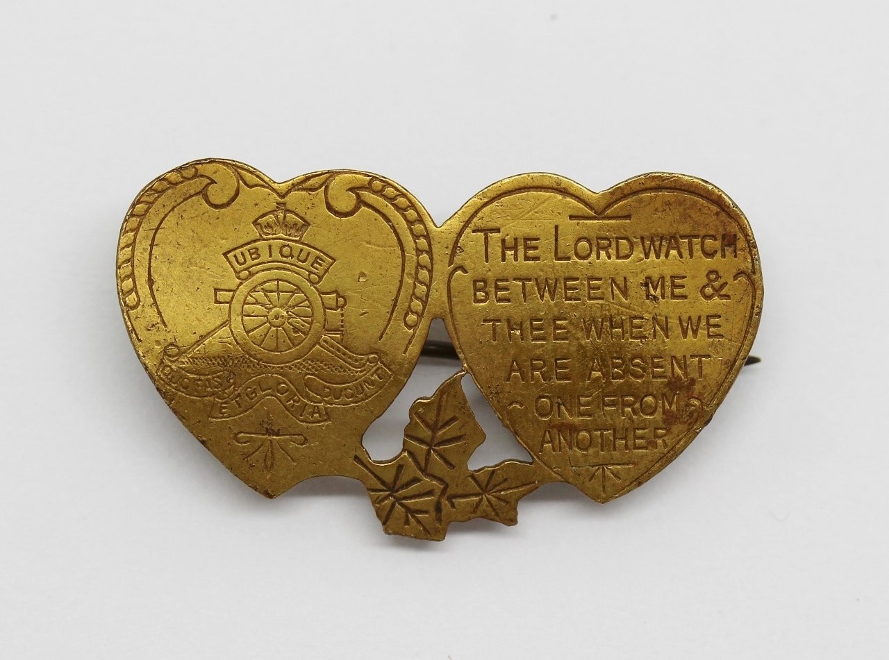 Royal Artillery Mizpah Hearts Sweetheart Brooch - King's Crown