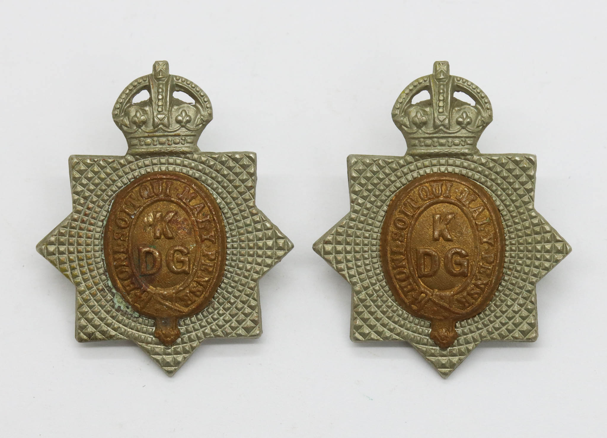 Pair of 1st King's Dragoon Guards Collar Badges  King's Crown