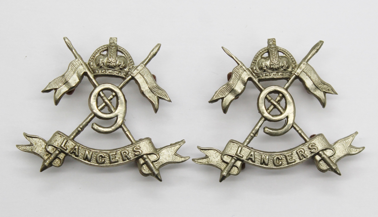 Pair of 9th Lancers Collar Badges - King's Crown
