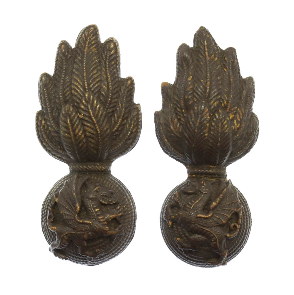 Pair of Royal Welsh Fusiliers Officer's Service Dress Collar Badges