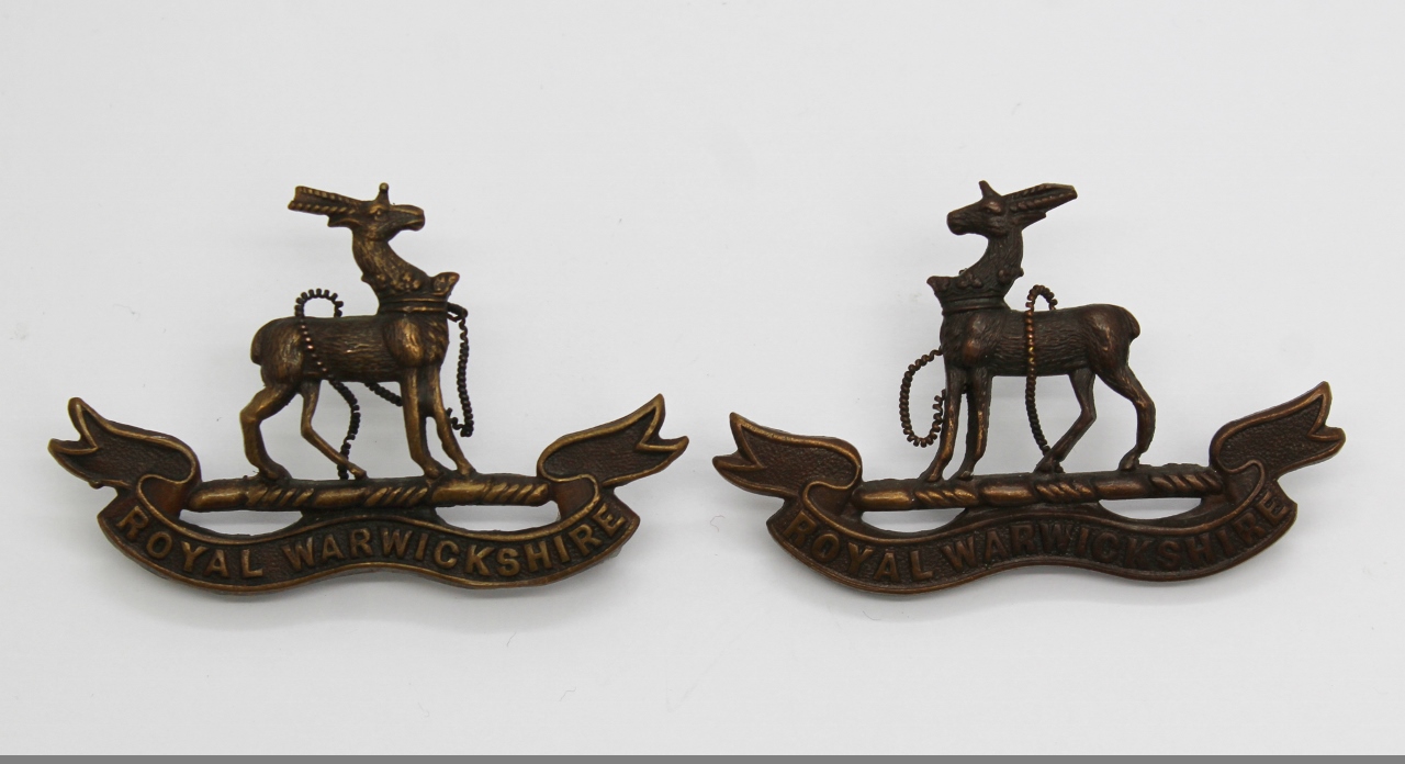 Pair of Royal Warwickshire Regiment Officer's Service Dress Collar Badges