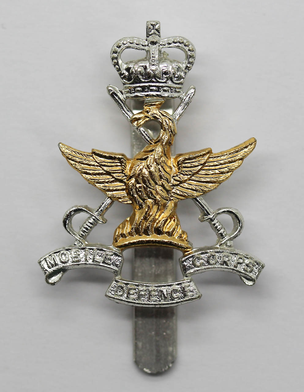 Mobile Defence Corps Anodised (Staybrite) Cap Badge