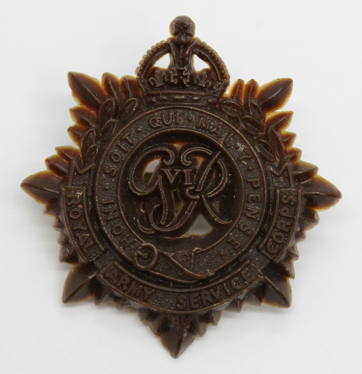 Royal Army Service Corps (R.A.S.C.) WW2 Plastic Economy Cap Badge