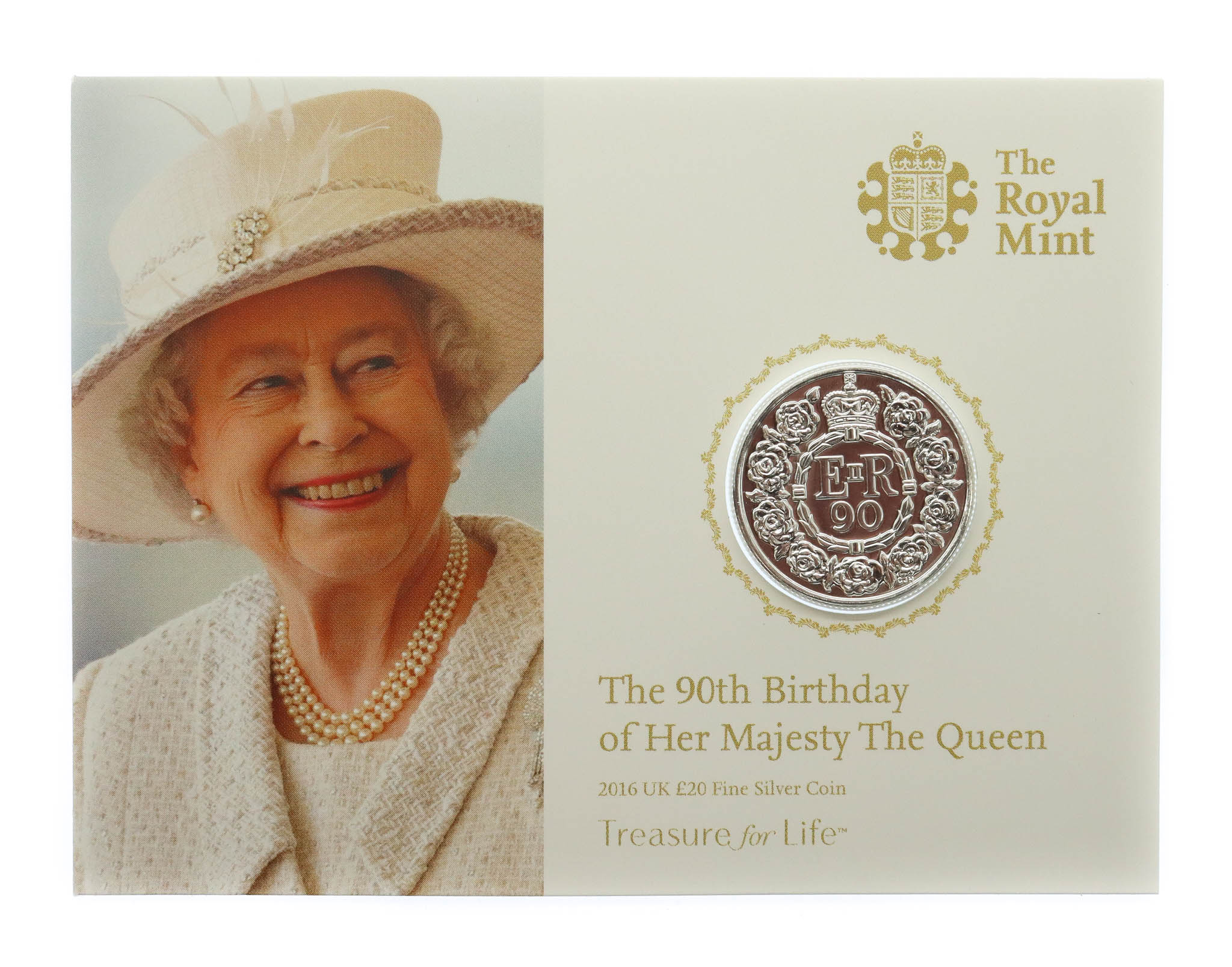 Royal Mint 2016 United Kingdom Brilliant Uncirculated Fine Silver £20 Coin - The 90th Birthday of Her Majesty The Queen