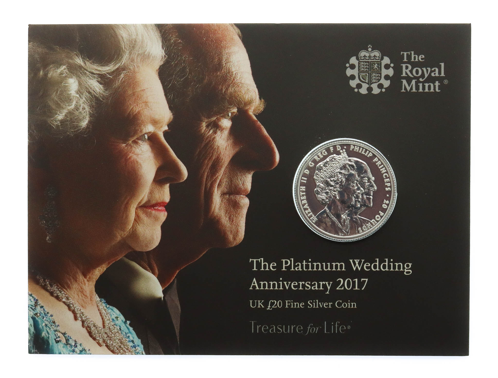 Royal Mint 2017 United Kingdom Brilliant Uncirculated Fine Silver £20 Coin - The Platinum Wedding Anniversary