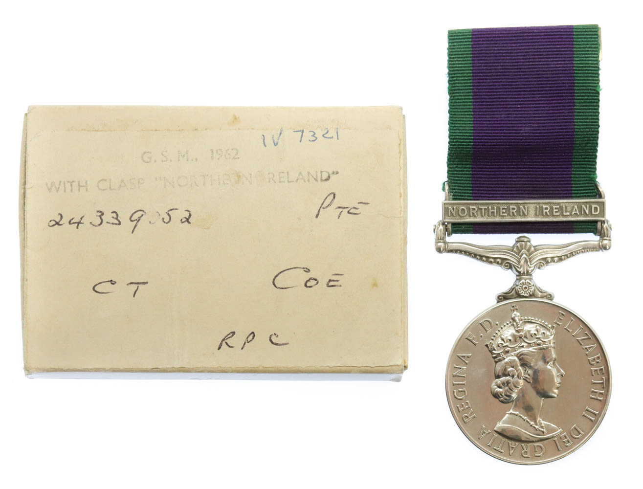 Campaign Service Medal (Clasp - Northern Ireland) - Pte. C.T. Coe, Royal Pioneer Corps