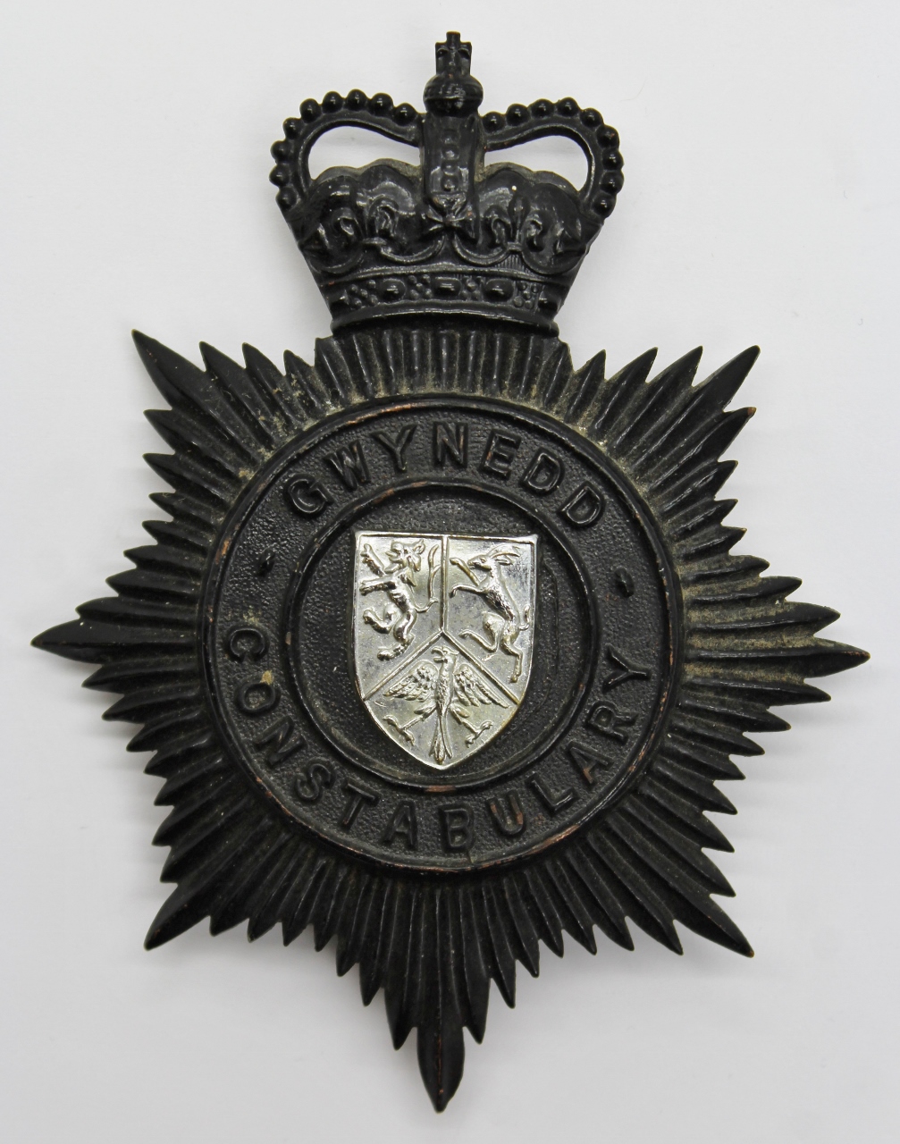 Gwynedd Constabulary Night Helmet Plate - Queens Crown