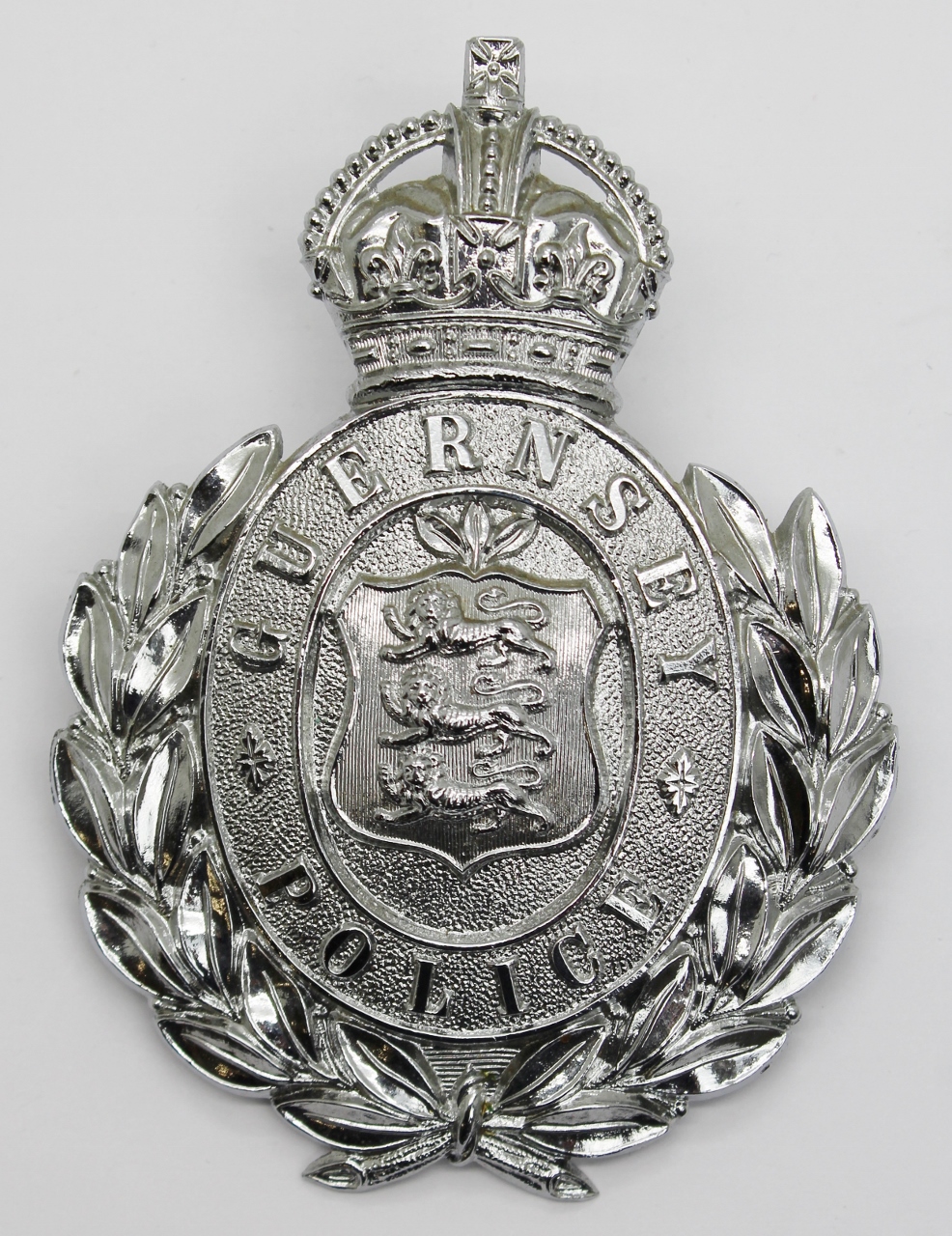 Guernsey Police Wreath Helmet Plate - King's Crown