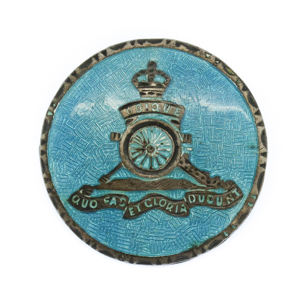 Royal Artillery Silver & Guilloche Enamel Sweetheart Brooch