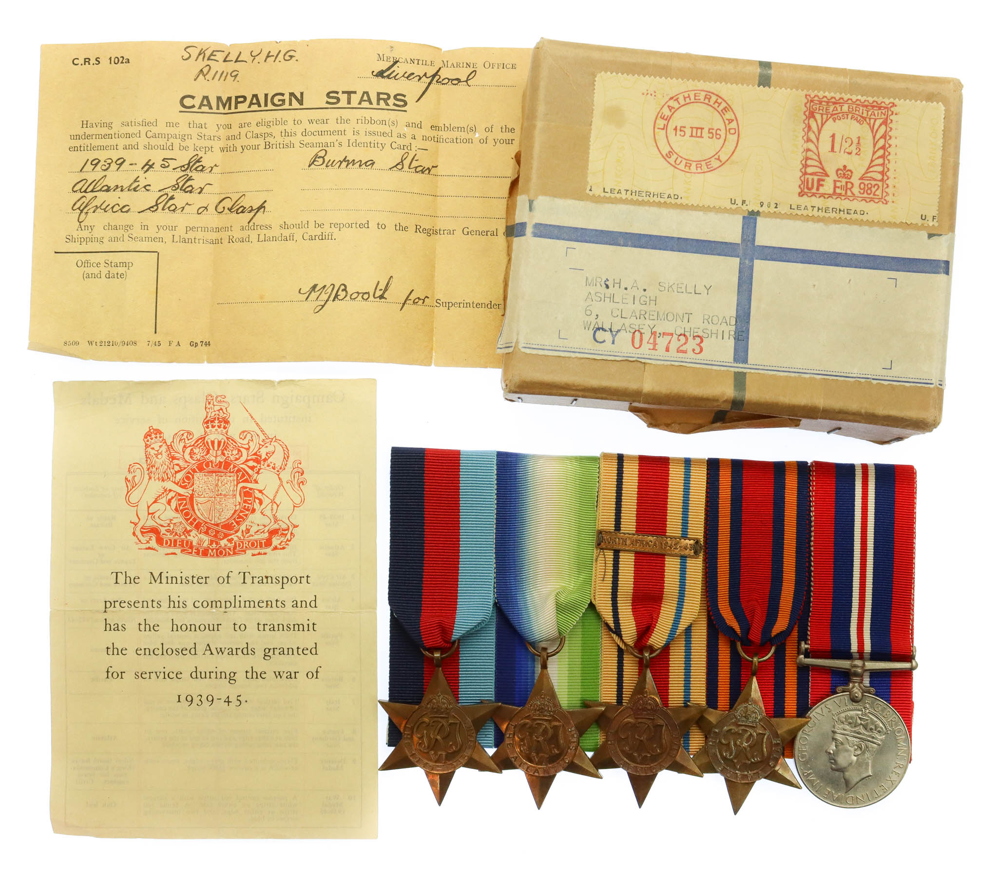 WW2 Merchant Navy Medal Group of Five - Cadet Harold Skelly
