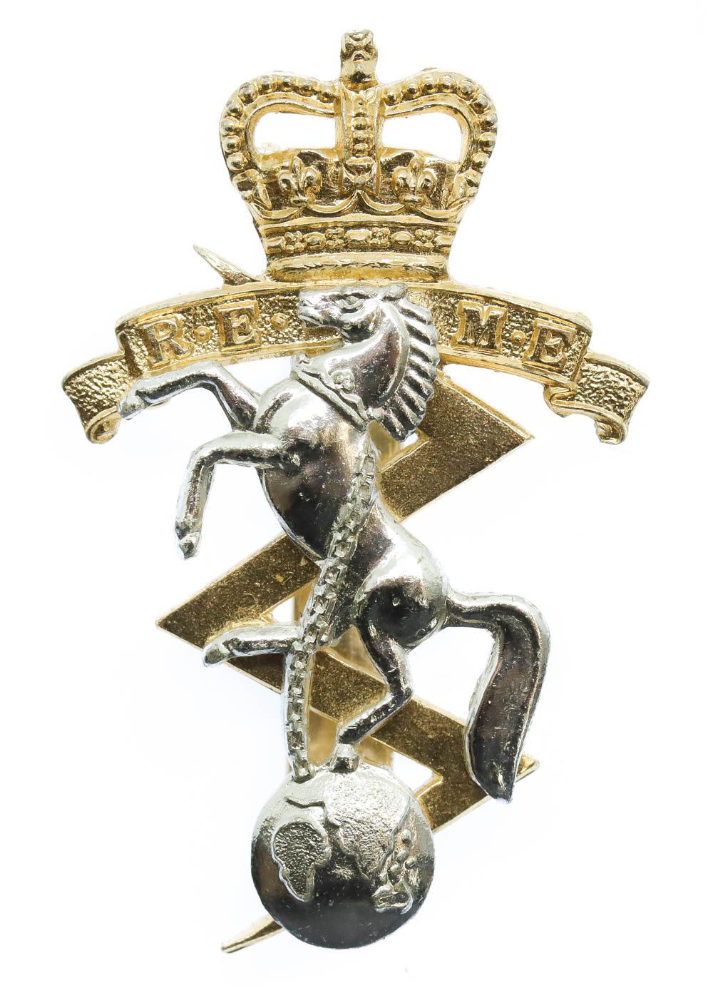 Royal Electrical & Mechanical Engineers (R.E.M.E.) Anodised (Staybrite) Cap Badge