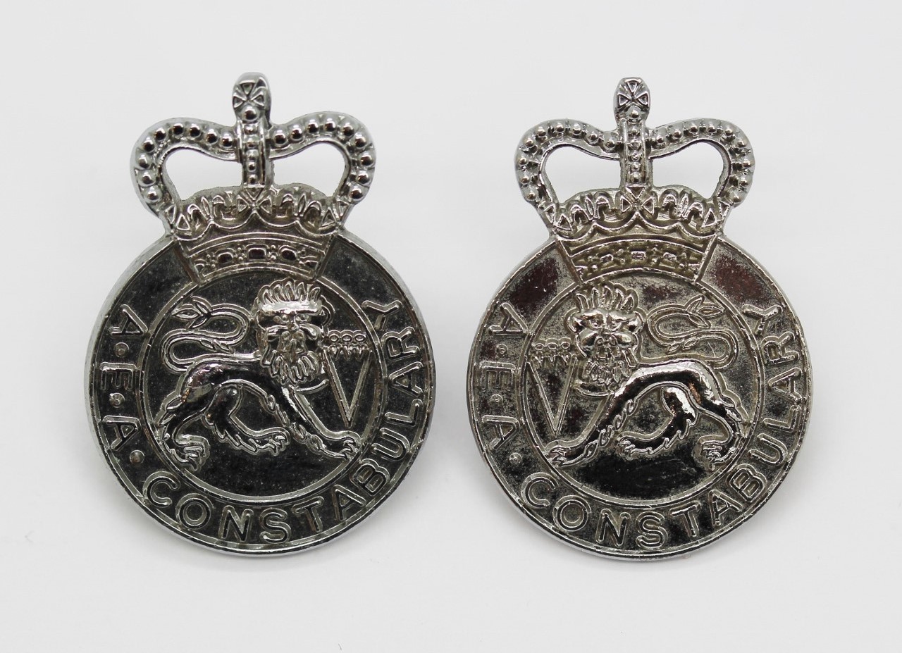 Pair of United Kingdom Atomic Energy Authority (U.K.A.E.A.) Collar Badges