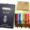 WW2 Medal Group of Five with Box of Issue and Documents - Lieut. G.M. Cravos, Royal Naval Reserve & Merchant Navy