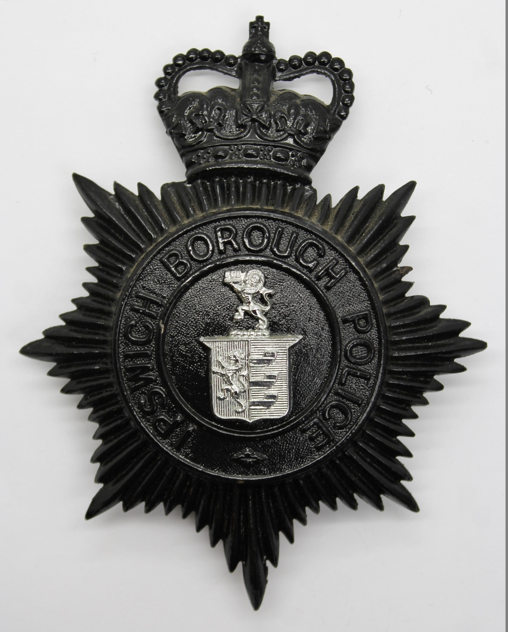 Ipswich Borough Police Night Helmet Plate - Queen's Crown