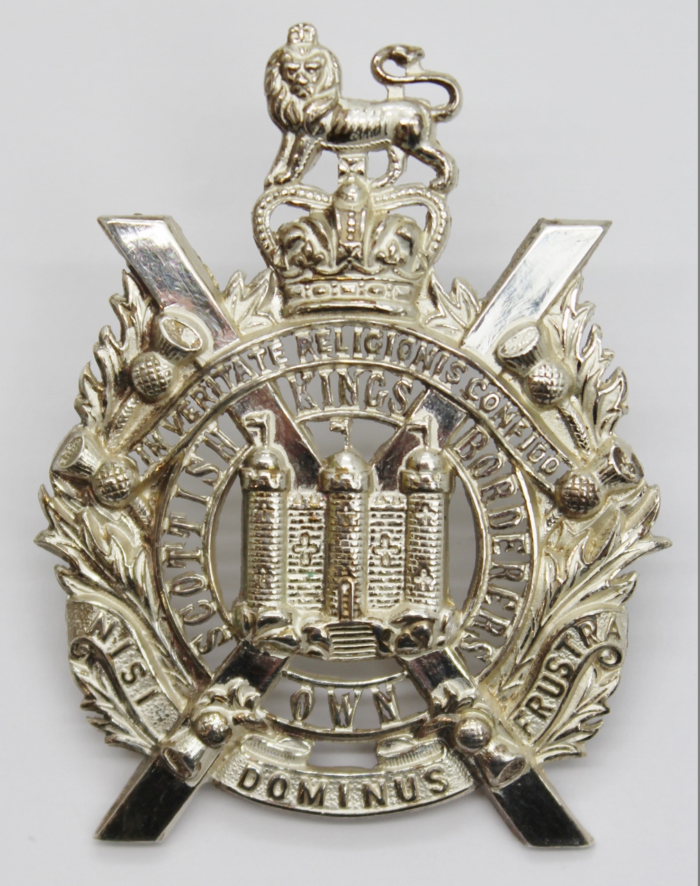 King's Own Scottish Borderers (K.O.S.B.) Officer's Silver Cap Badge - Queen's Crown