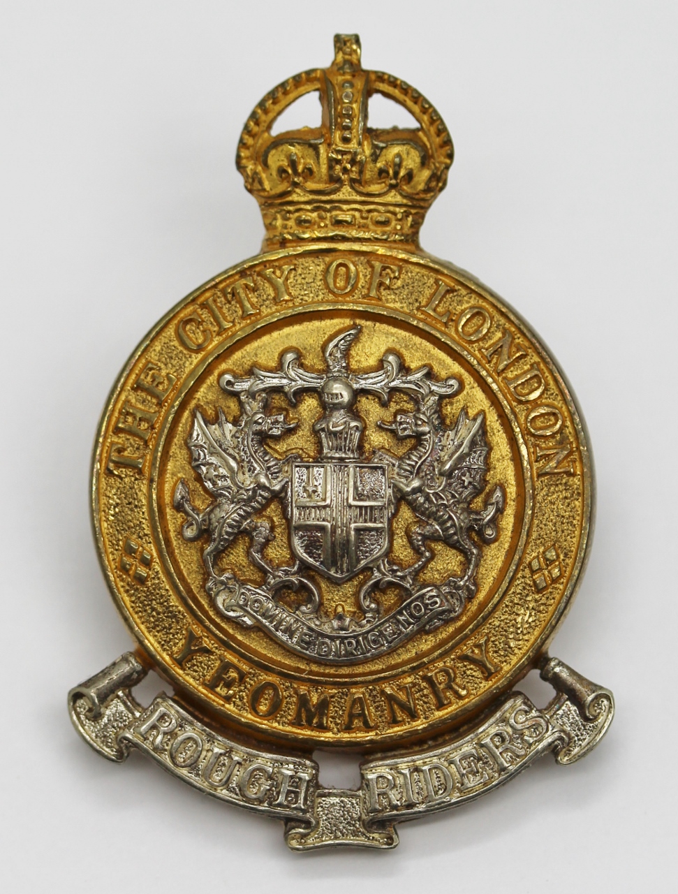 City of London Yeomanry (Rough Riders) Officer's Cap Badge - King's Crown