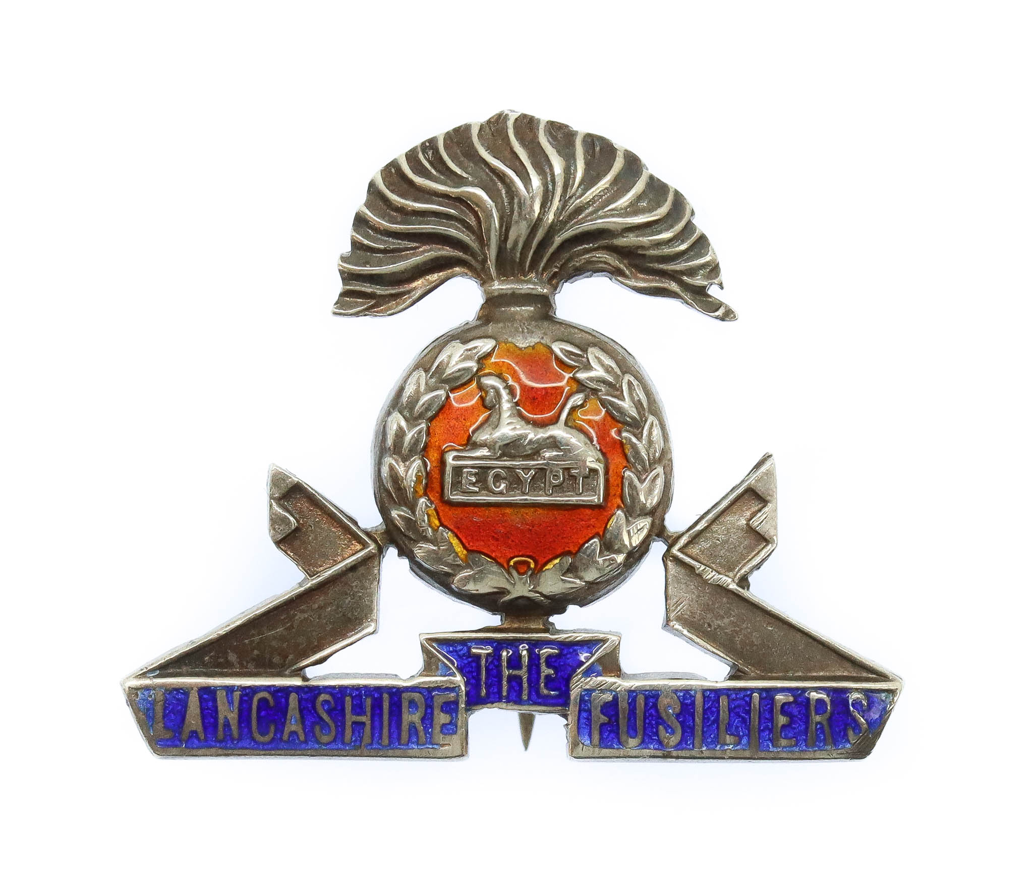 Lancashire Fusiliers Sterling Silver & Enamel Sweetheart Brooch