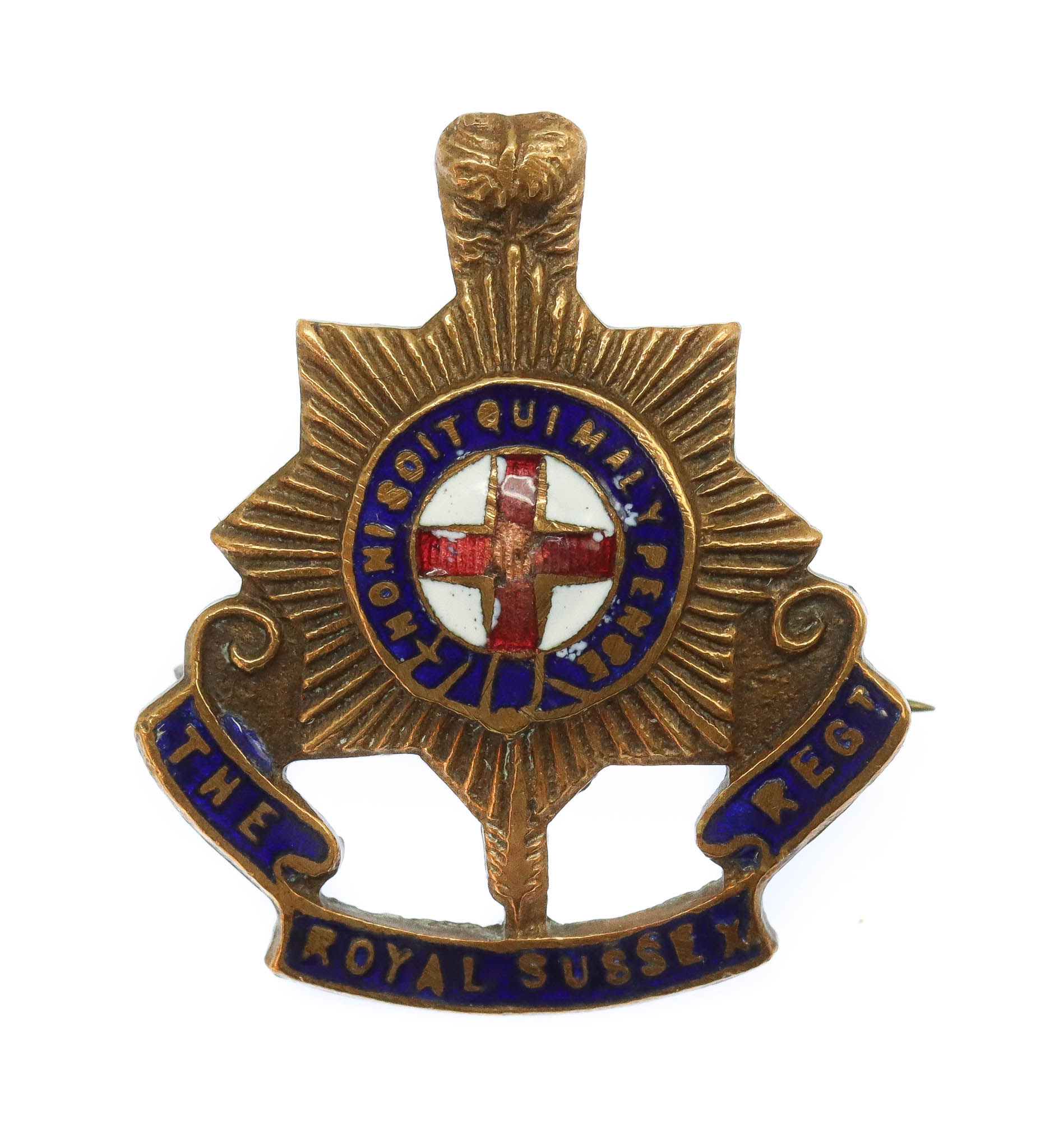 Royal Sussex Regiment Brass & Enamel Sweetheart Brooch
