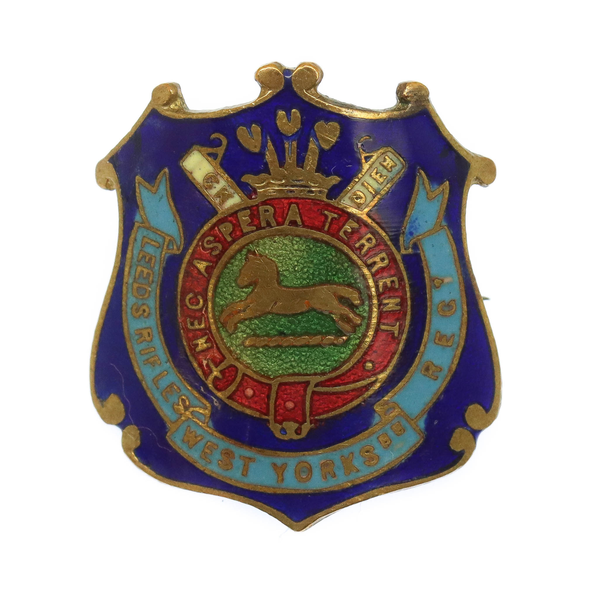 WWI West Yorkshire Regiment (Leeds Rifles) Blue Enamelled Shield Sweetheart Brooch