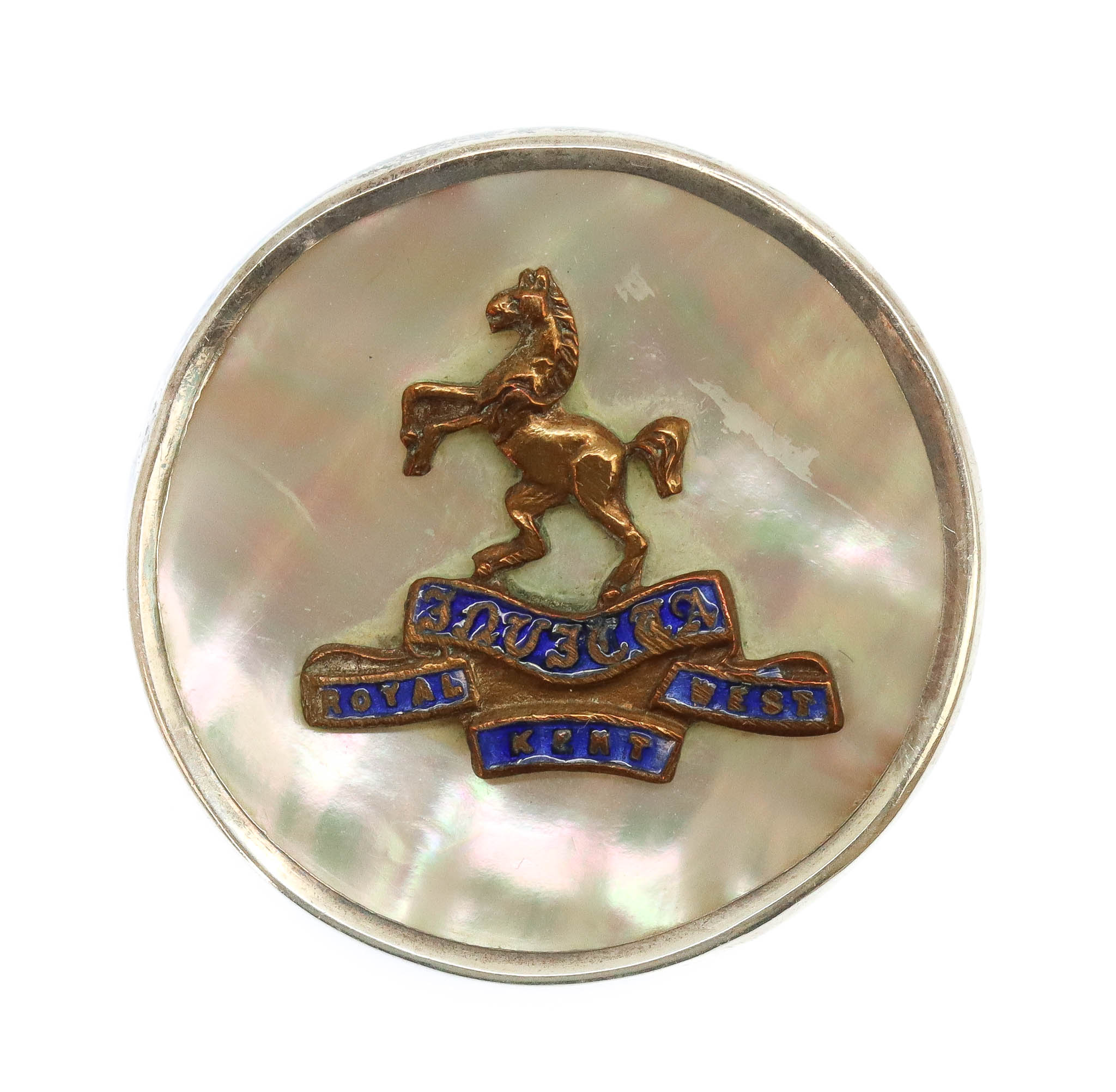 Royal West Kent Regiment Mother of Pearl & Silver Rim Sweetheart Brooch