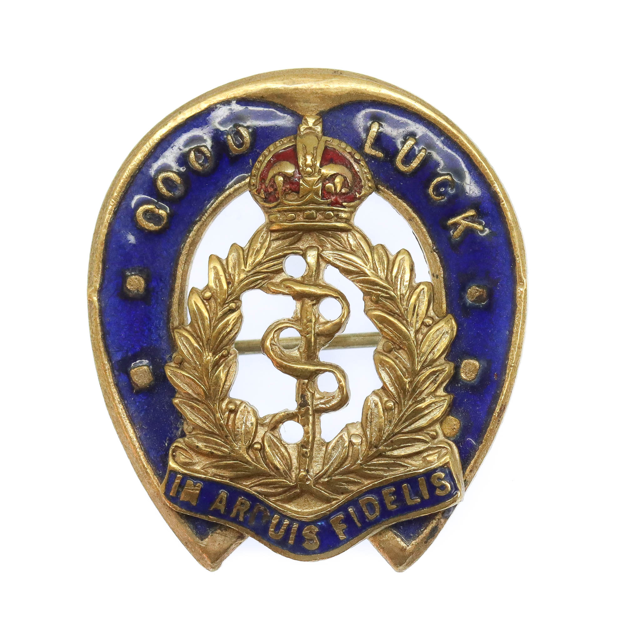 Royal Army Medical Corps (R.A.M.C.) Good Luck Horseshoe Sweetheart Brooch