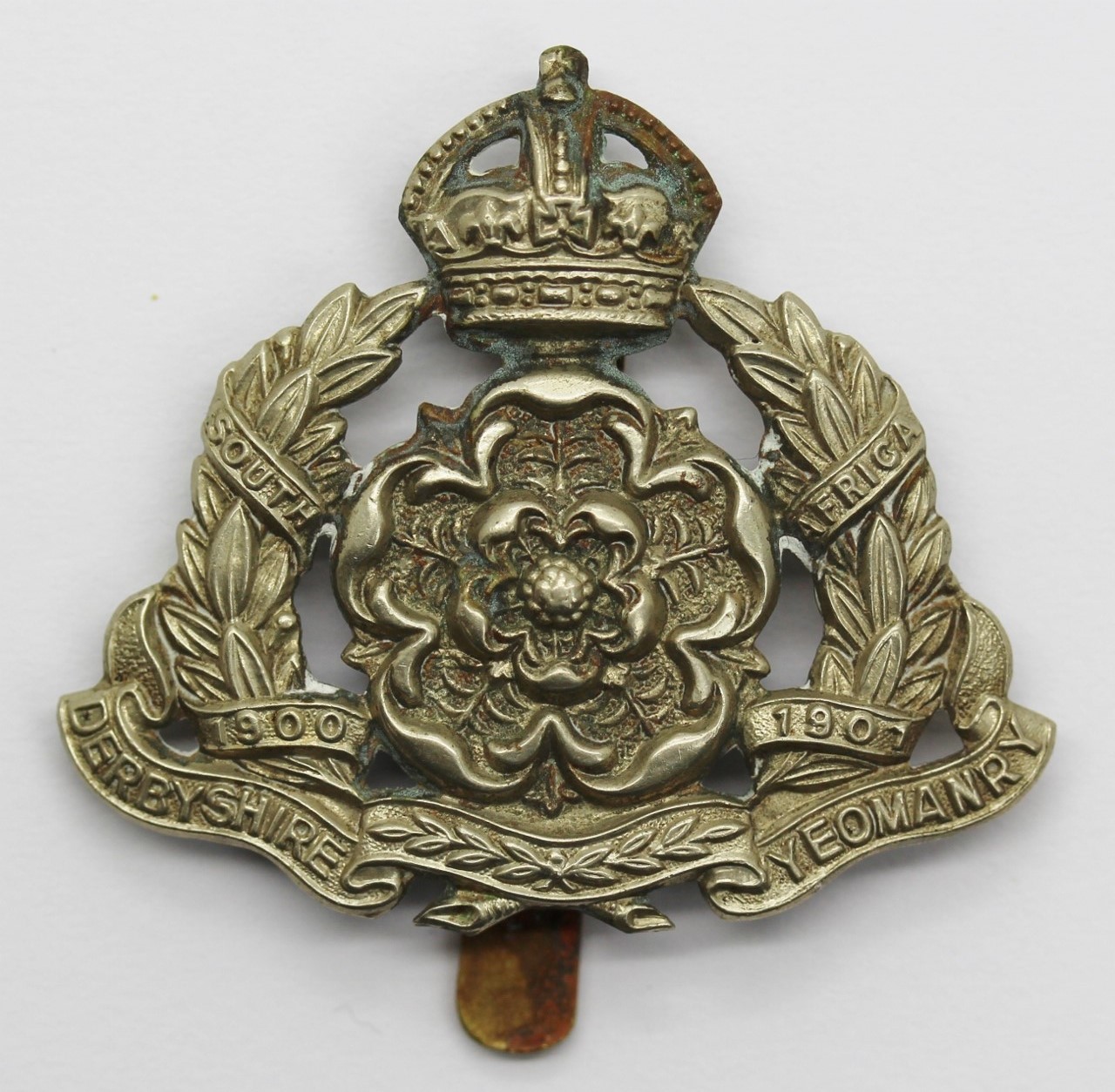 Derbyshire Yeomanry Cap Badge - King's Crown (White Metal)
