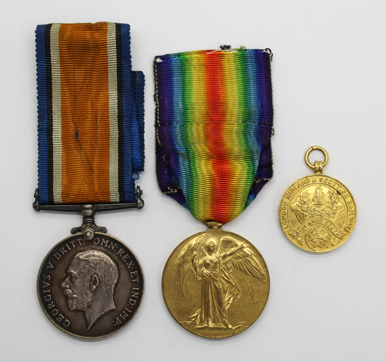 WW1 British War & Victory Medal Pair with Hallmarked Silver LMS Railway Ambulance Centre Medallion - Pte. J. Till, Royal Army Medical Corps & Royal Engineers (Railways)