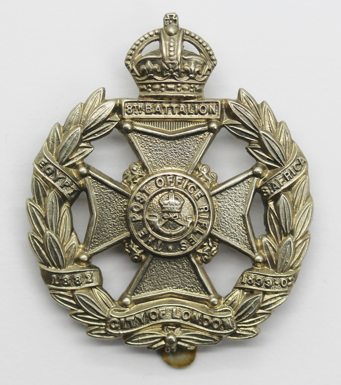 8th City of London Bn. (Post Office Rifles) London Regiment Cap Badge - King's Crown