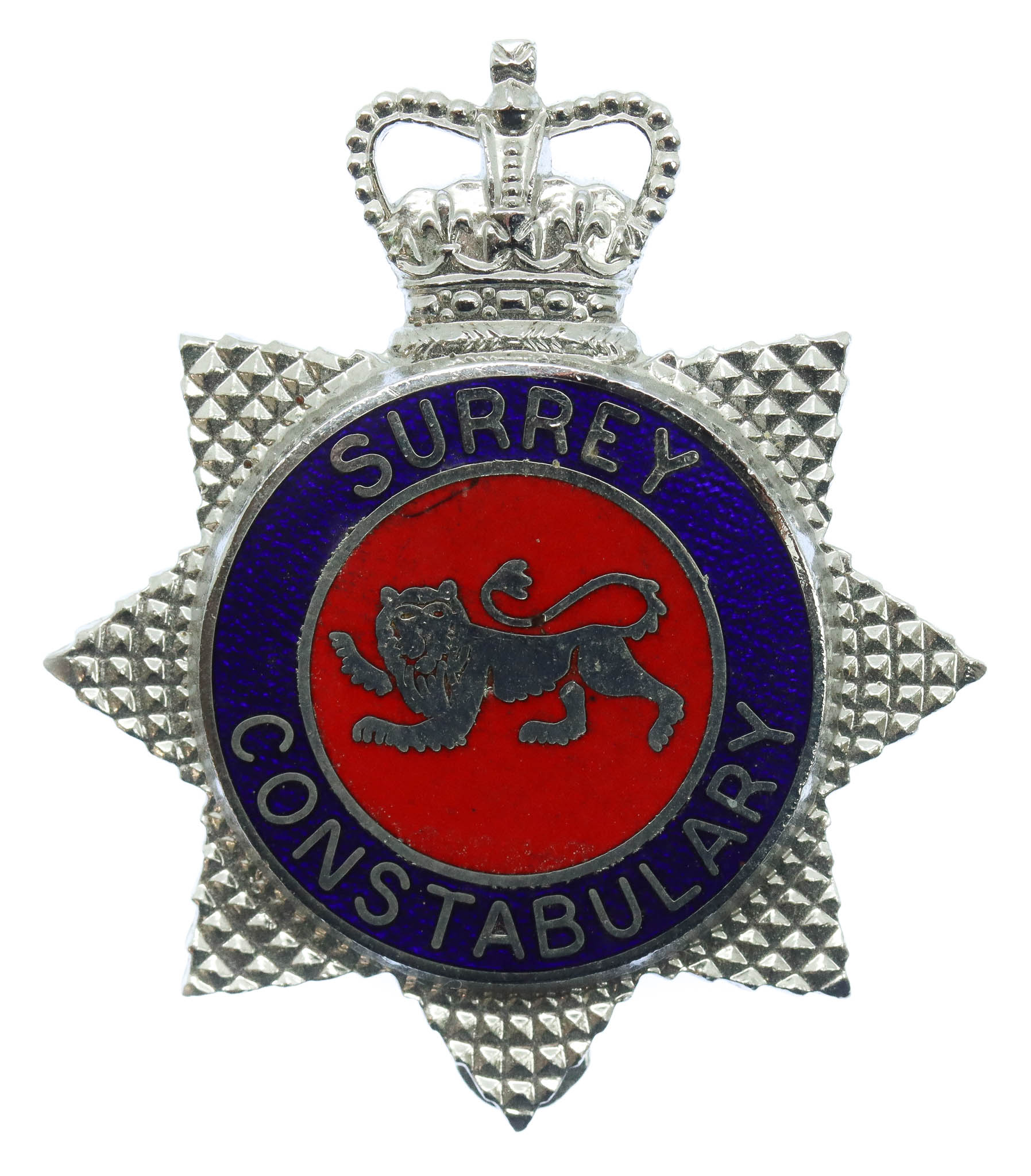 Surrey Constabulary Enamelled Star Cap Badge - Queen's Crown