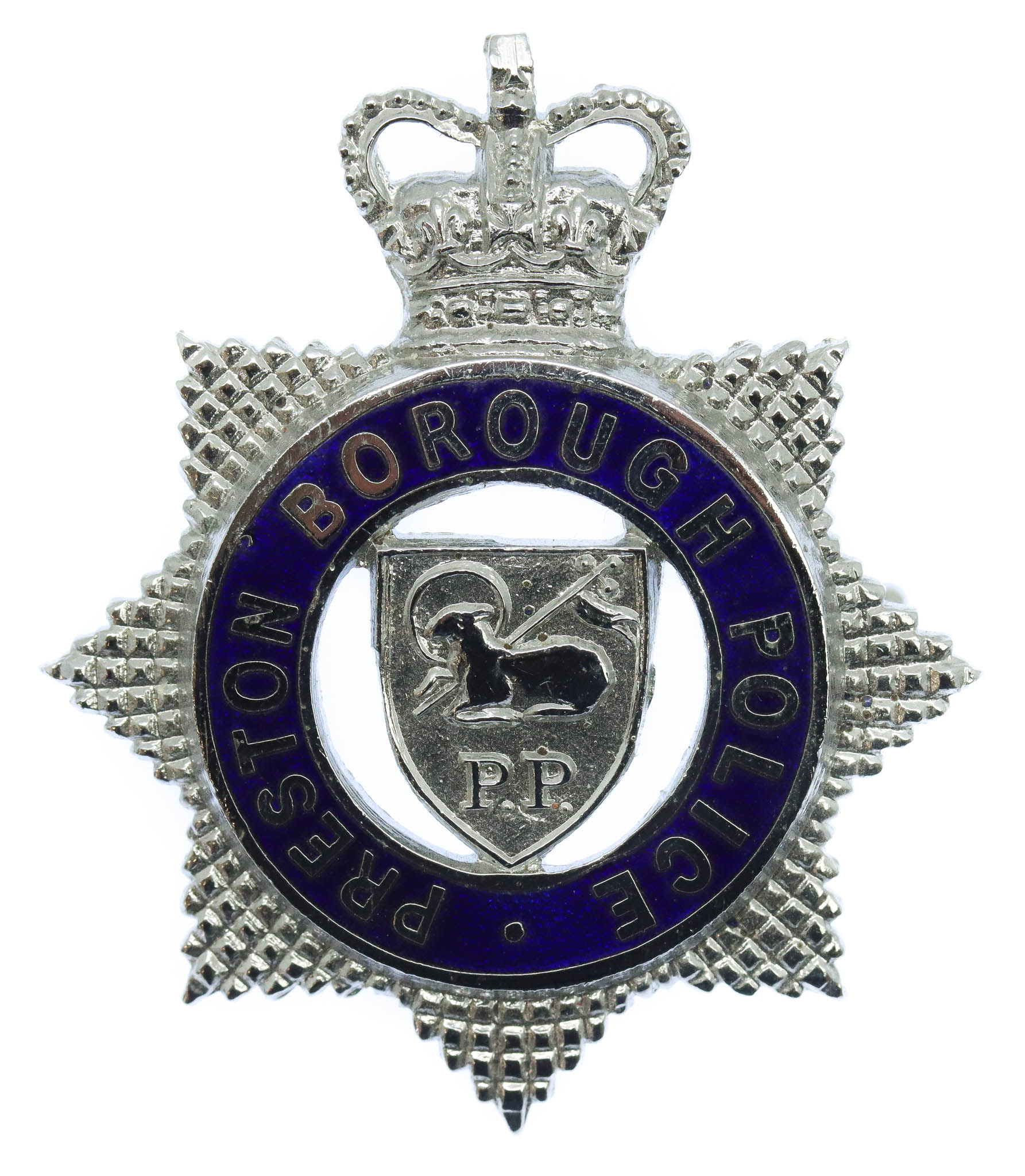 Preston Borough Police Senior Officer's Enamelled Cap Badge - Queen's Crown