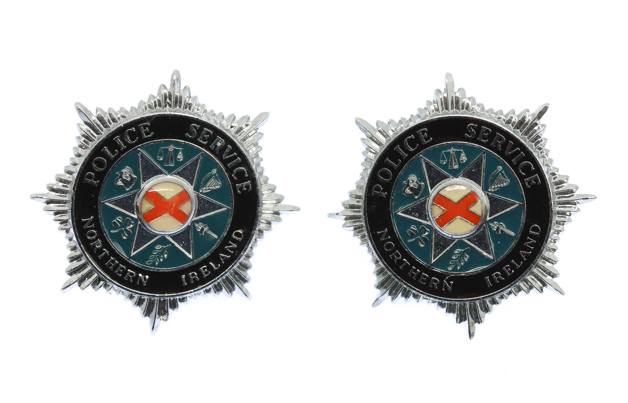Pair of Northern Ireland Police Service Enamelled Collar Badges