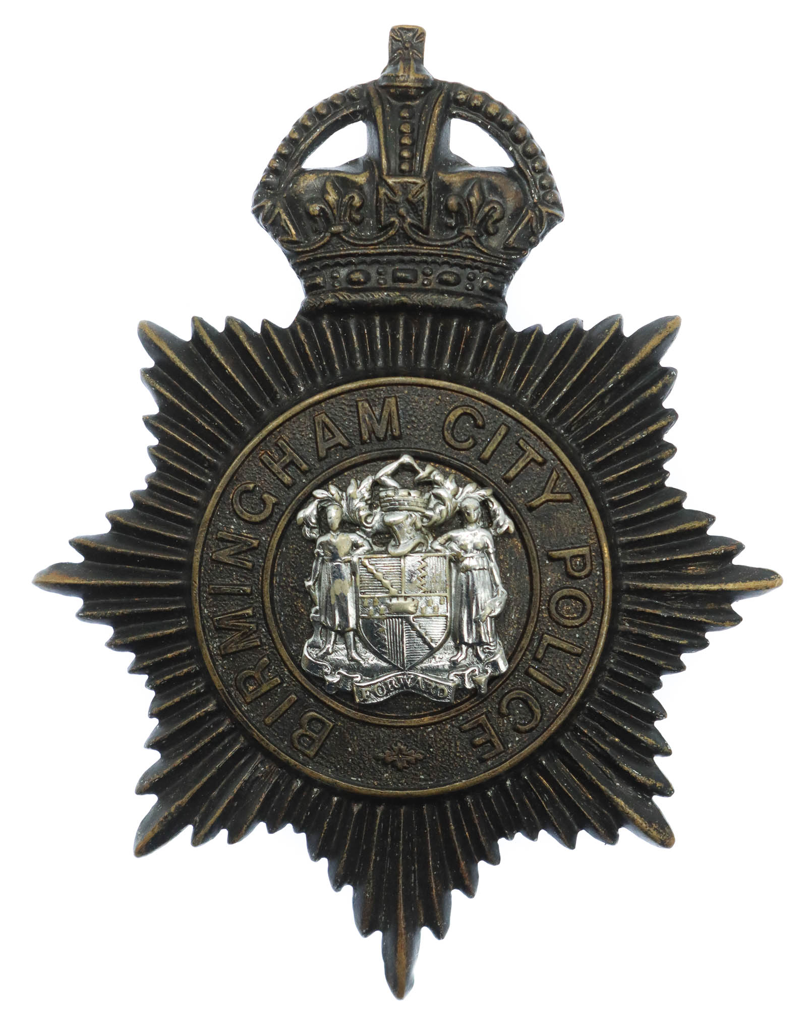 Birmingham City Police Night Helmet Plate - King's Crown