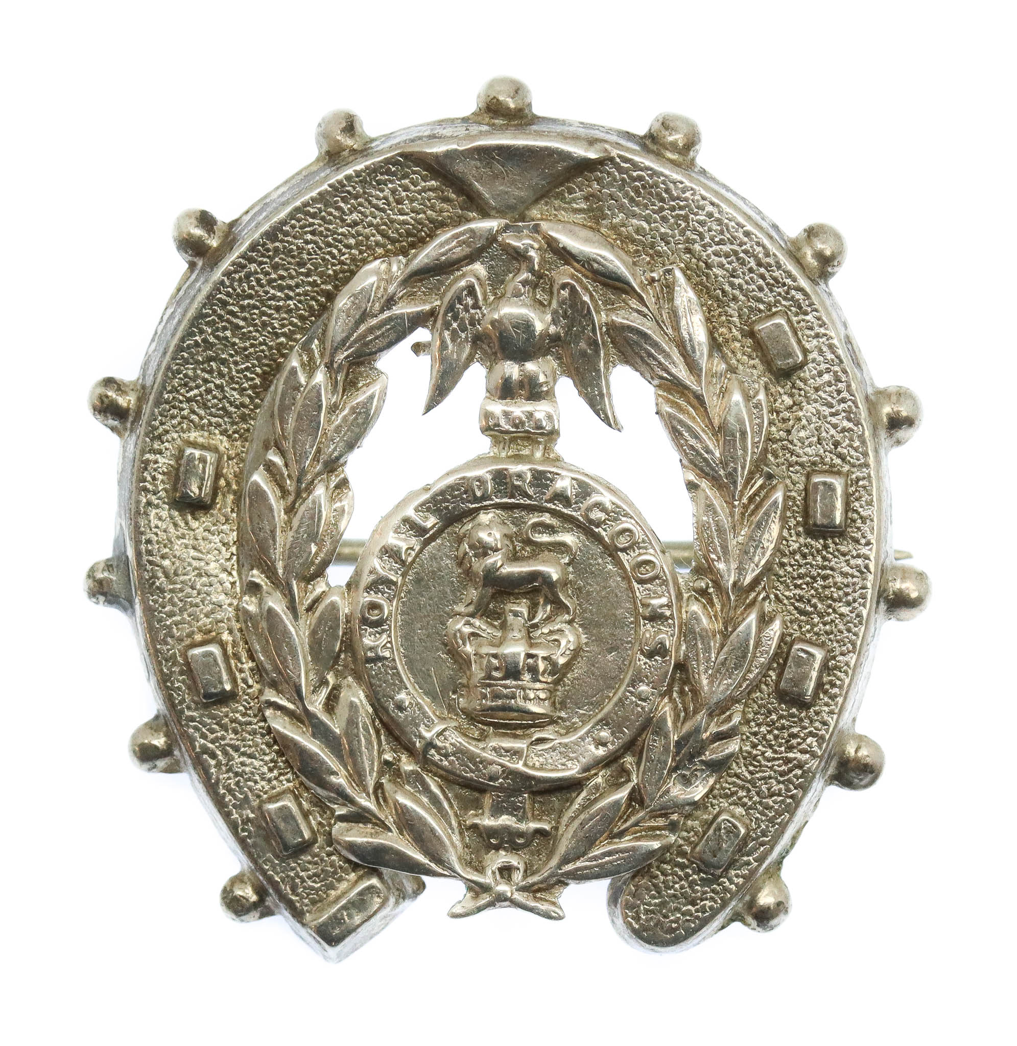 WWI 1st Royal Dragoons 1914 Hallmarked Silver Horseshoe Sweetheart Brooch