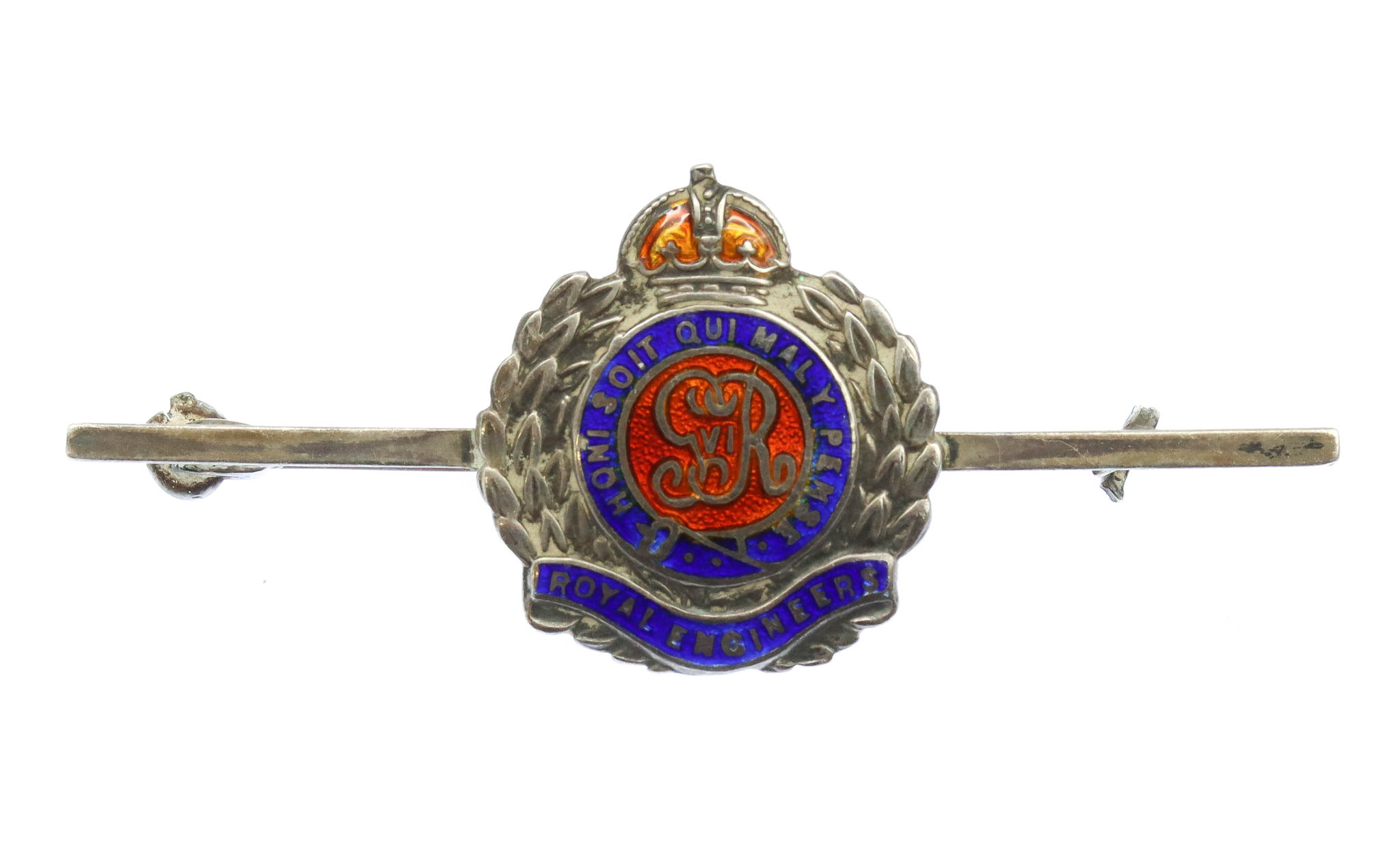 George VI Royal Engineers Sterling Silver & Enamel Sweetheart Brooch