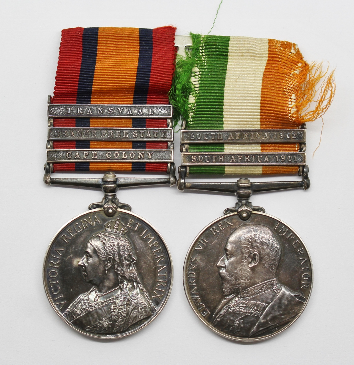 Queen's South Africa Medal (Clasps - Cape Colony, Orange Free State, Transvaal) & King's South Africa Medal (Clasps - South Africa 1901, South Africa 1902) - Tpr. T. Kiernan, City of London Imperial Volunteers & 80th (Sharpshooters) Coy. Imperial Yeomanry