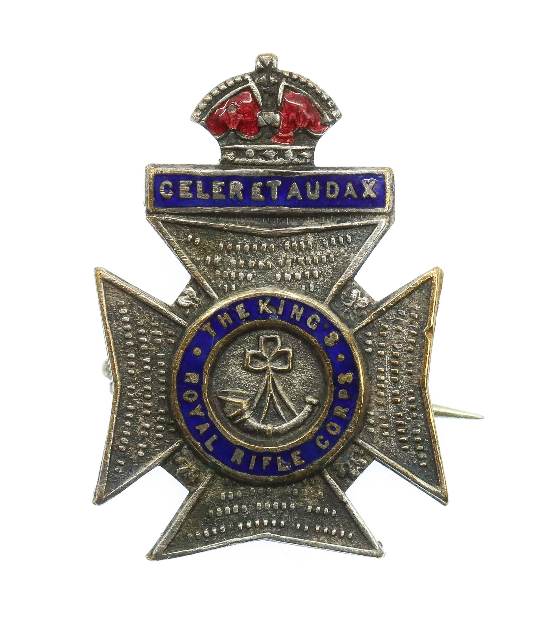 King's Royal Rifle Corps (K.R.R.C.) Enamelled Sweetheart Brooch - King's Crown