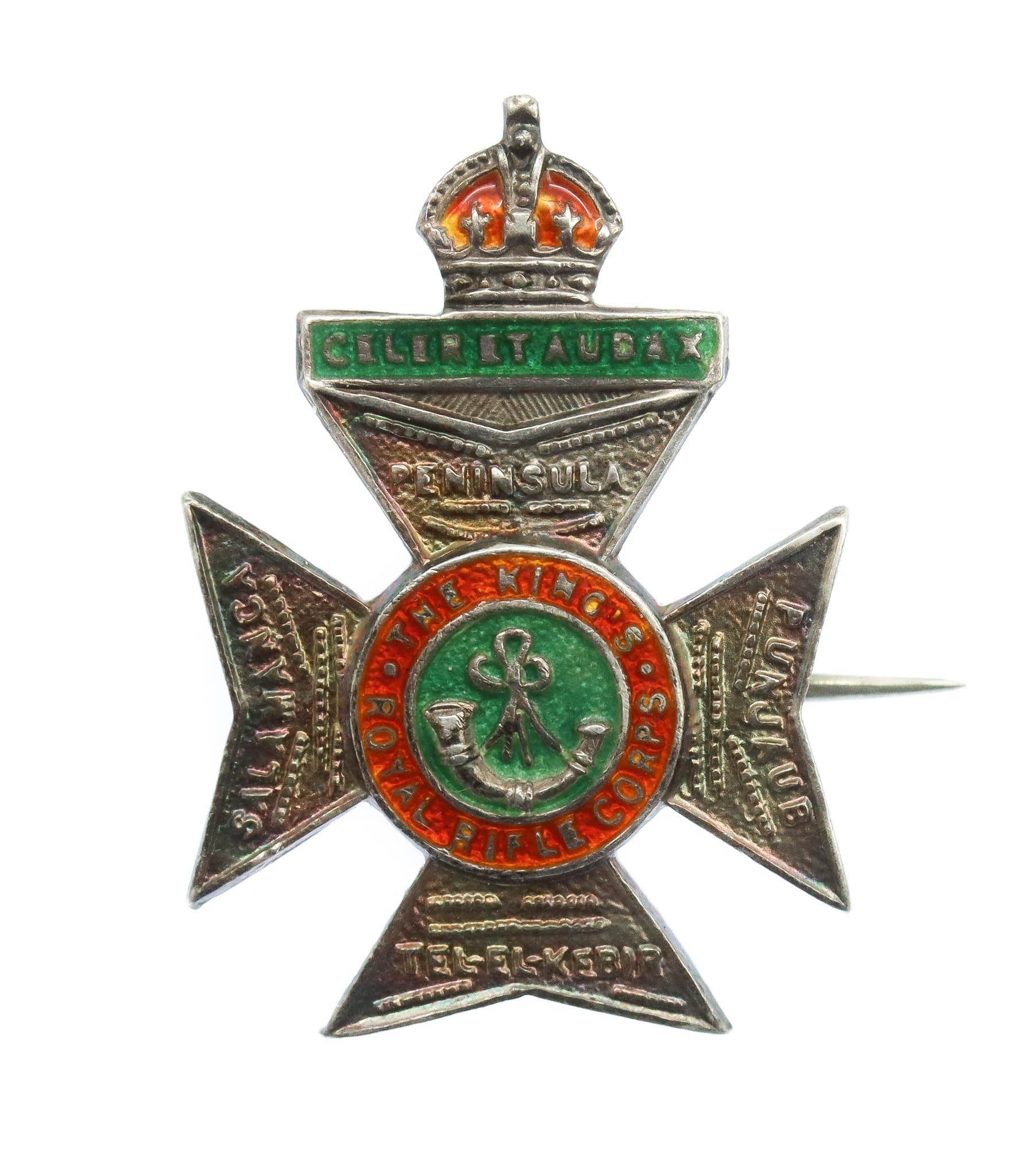 King's Royal Rifle Corps (K.R.R.C.) Silver & Enamel Sweetheart Brooch 