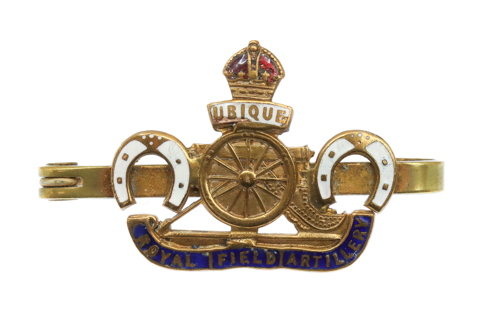 WWI Royal Field Artillery Brass & Enamel Horseshoes Sweetheart Brooch