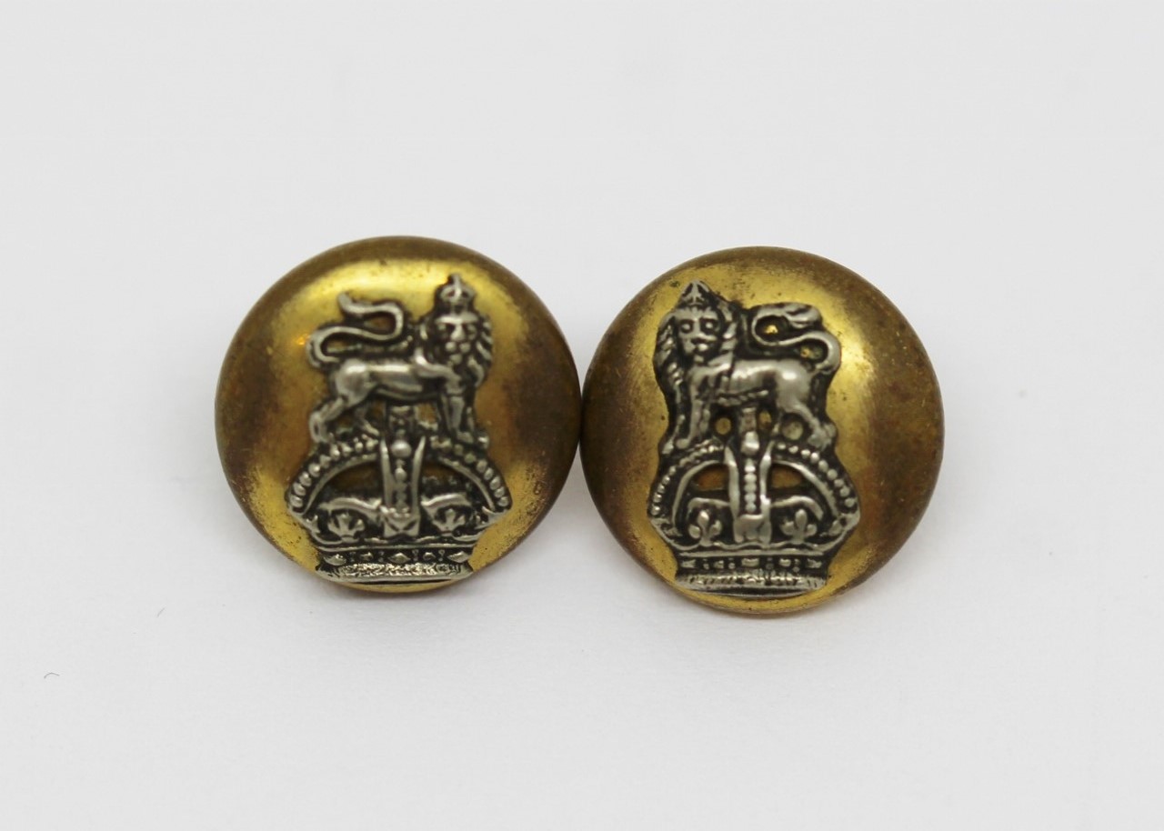 Pair of Royal Marines Officer's Mess Dress Cap Buttons - King's Crown