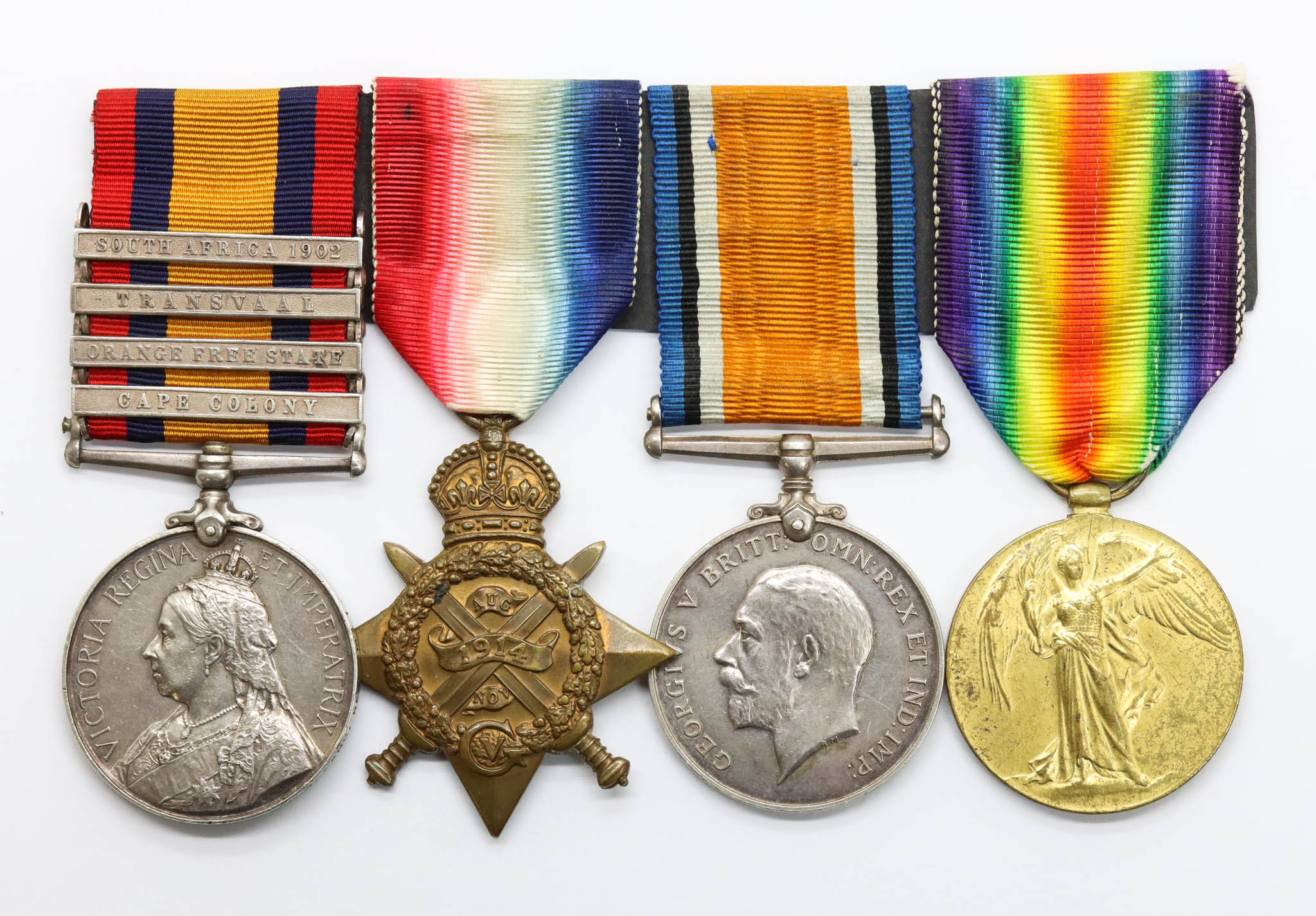 Queen's South Africa Medal (Clasps - Cape Colony, Orange Free State, Transvaal, South Africa 1902) and 1914 Mons Star Trio - Pte. B. Duckworth, Loyal North Lancashire Regiment M.I.