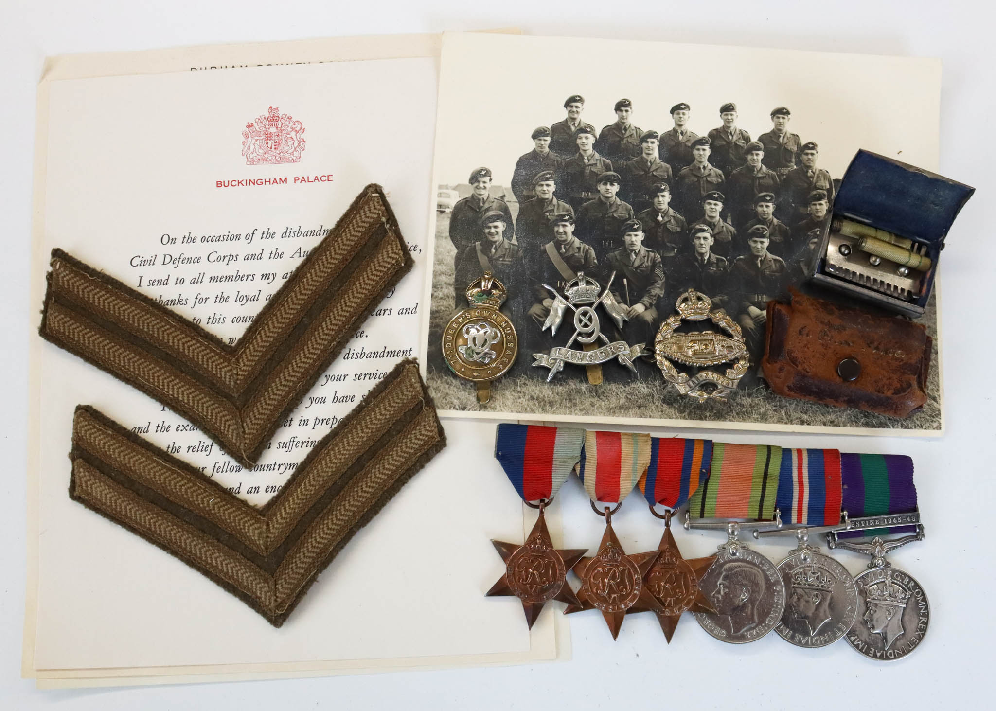 WW2 and General Service Medal (Clasp - Palestine 1945-48) Medal Group of Six - Cpl. J.E. Davis, 9th Lancers
