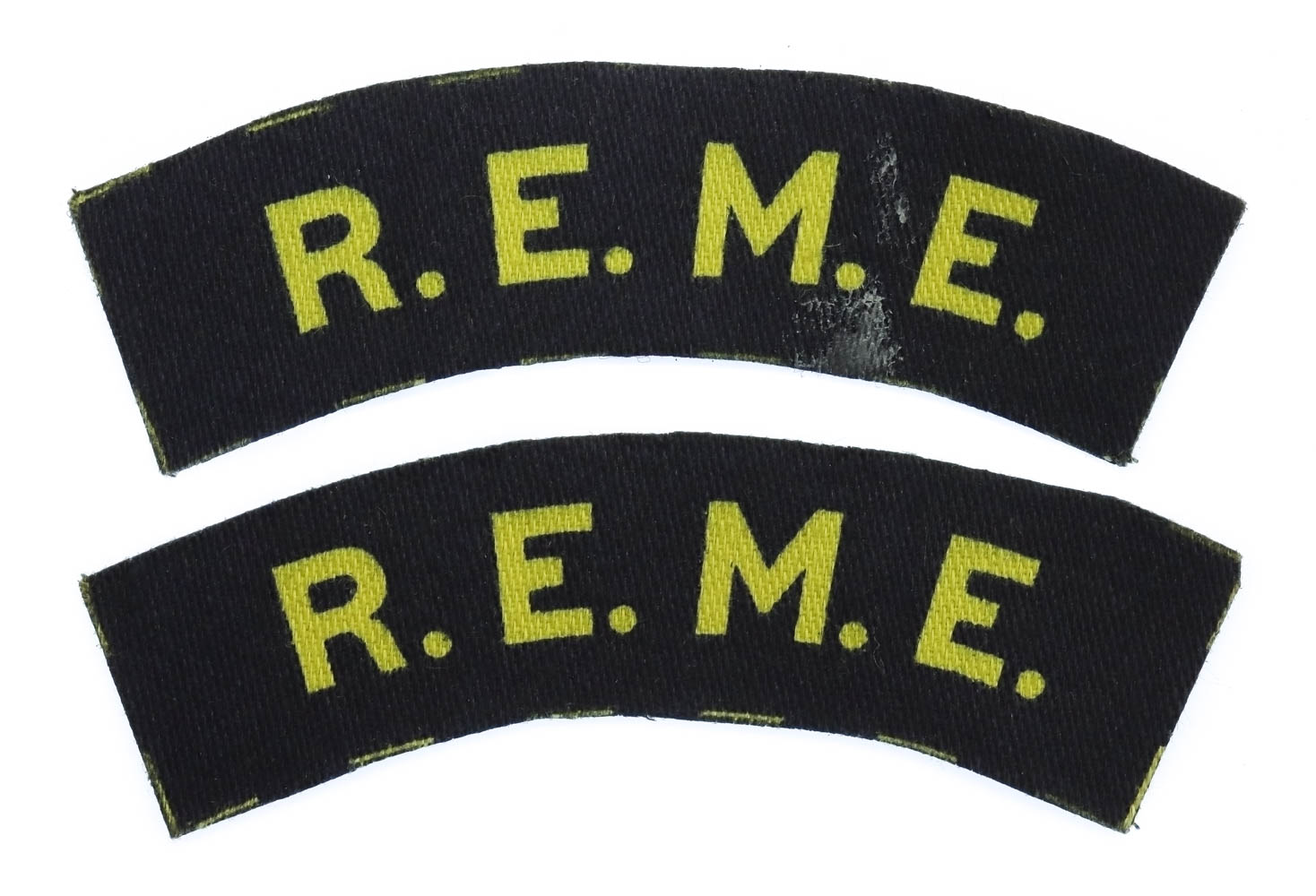 Pair of Royal Electrical & Mechanical Engineers (R.E.M.E.) Printed Shoulder Titles