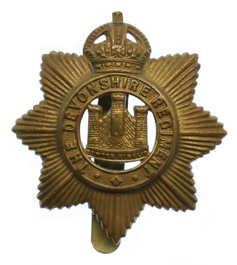 Devonshire Regiment WWI All Brass Economy Cap Badge