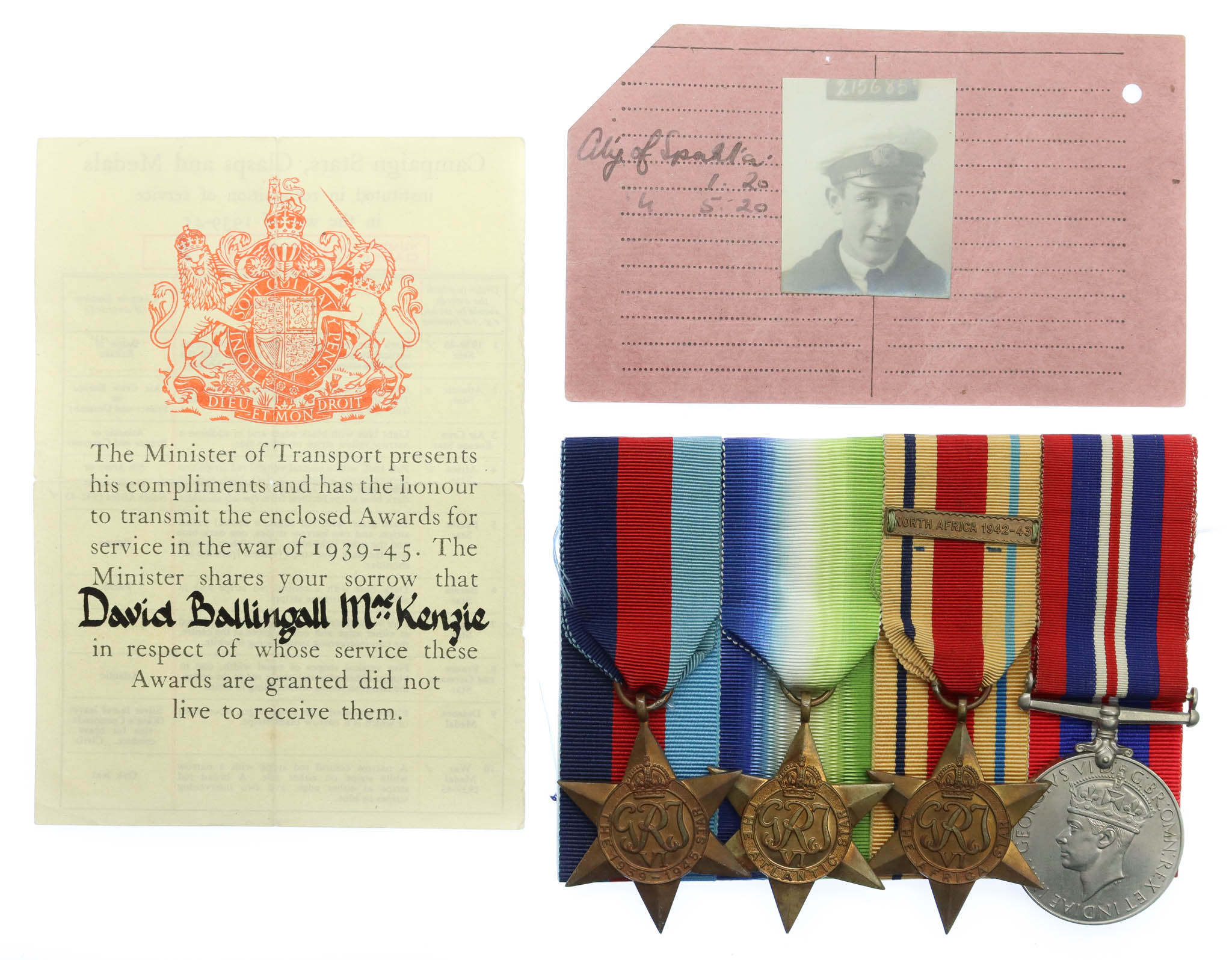 WW2 Merchant Navy Group of Four with Condolence Slip - 2nd Officer David Ballingall Mackenzie, Merchant Navy