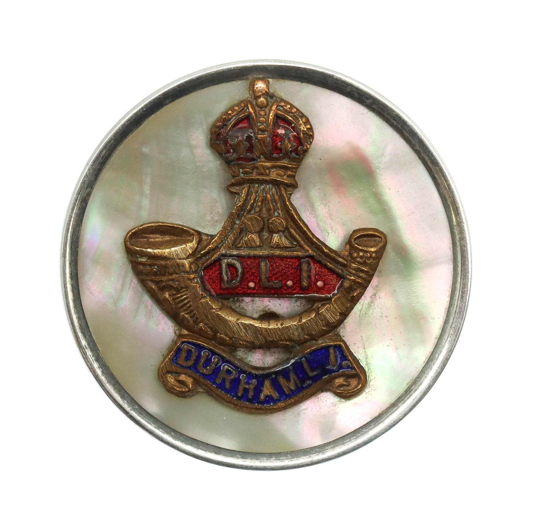 Durham Light Infantry (D.L.I.) Mother of Pearl & Silver Rim Sweetheart Brooch